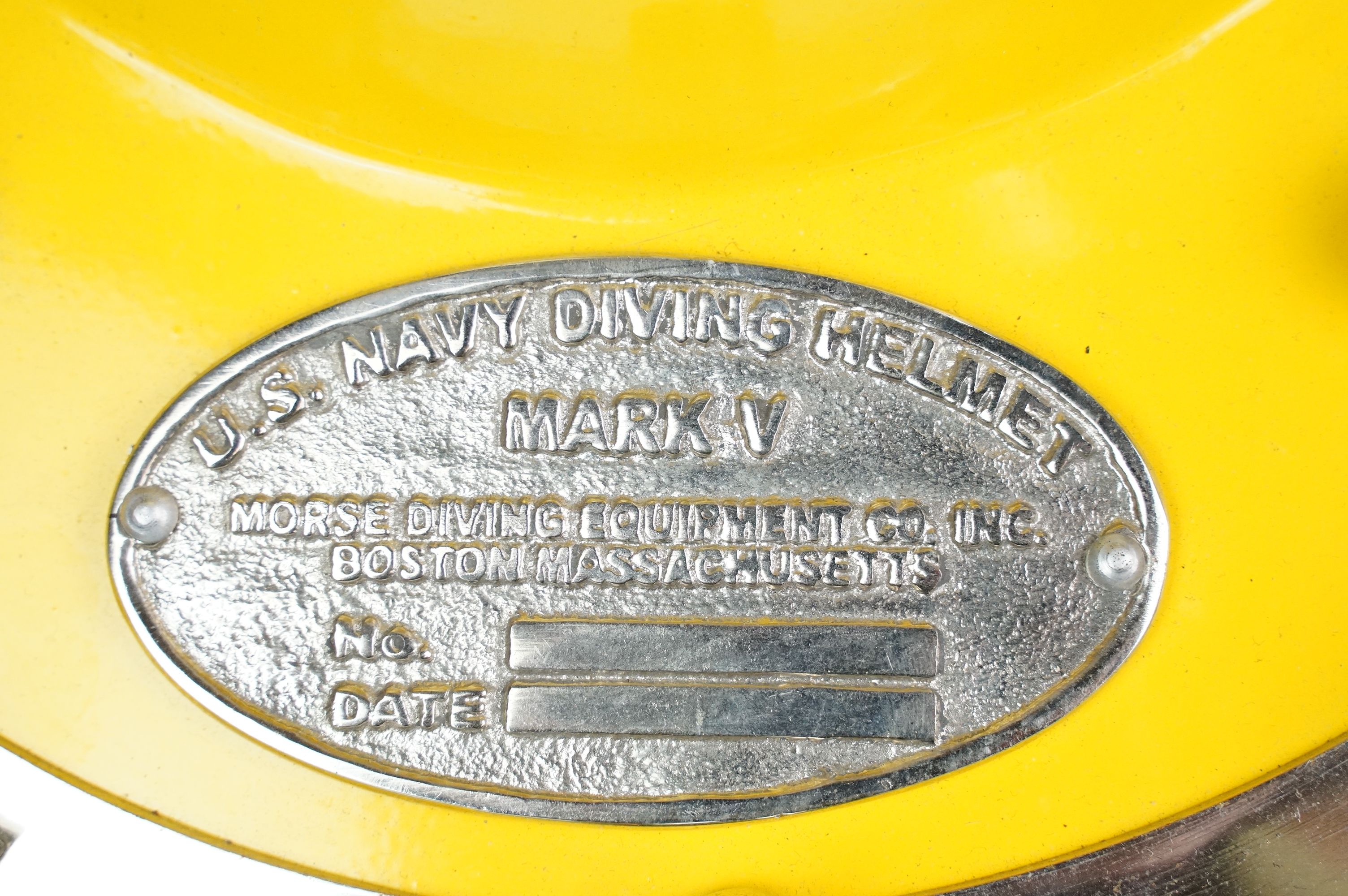 Reproduction US Navy Diving Helmet, for decorative purposes, bright yellow finish, plaque to front - Image 3 of 13