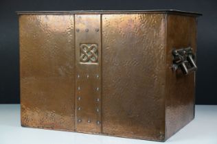 Arts and Crafts style hammered coppered twin-handled trunk, with Celtic knot and studded design,