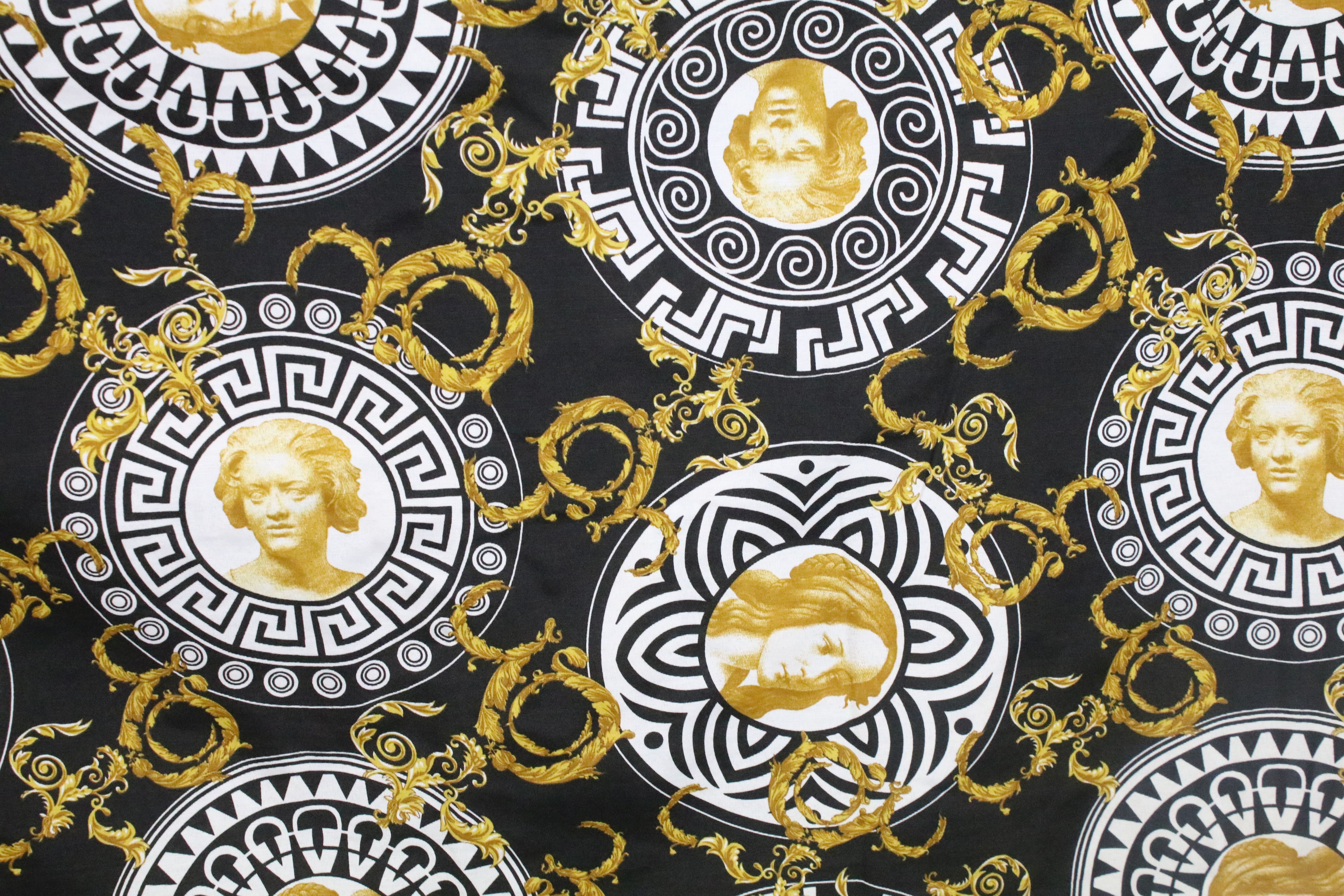 Large piece of black ground Versace style fabric, with repeating spiralling gold acanthus leaves - Image 3 of 5