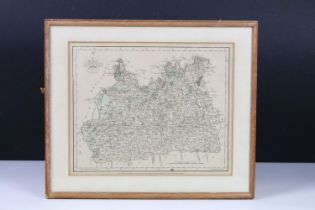 Map of Surrey ( Surrey ) by John Cary, hand-coloured engraving, 22 x 27.5cm, framed and glazed