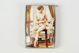 Vesta case with enamel nude image to the lid, stamped 800