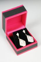 Pair of silver and CZ fan shaped art deco style earrings
