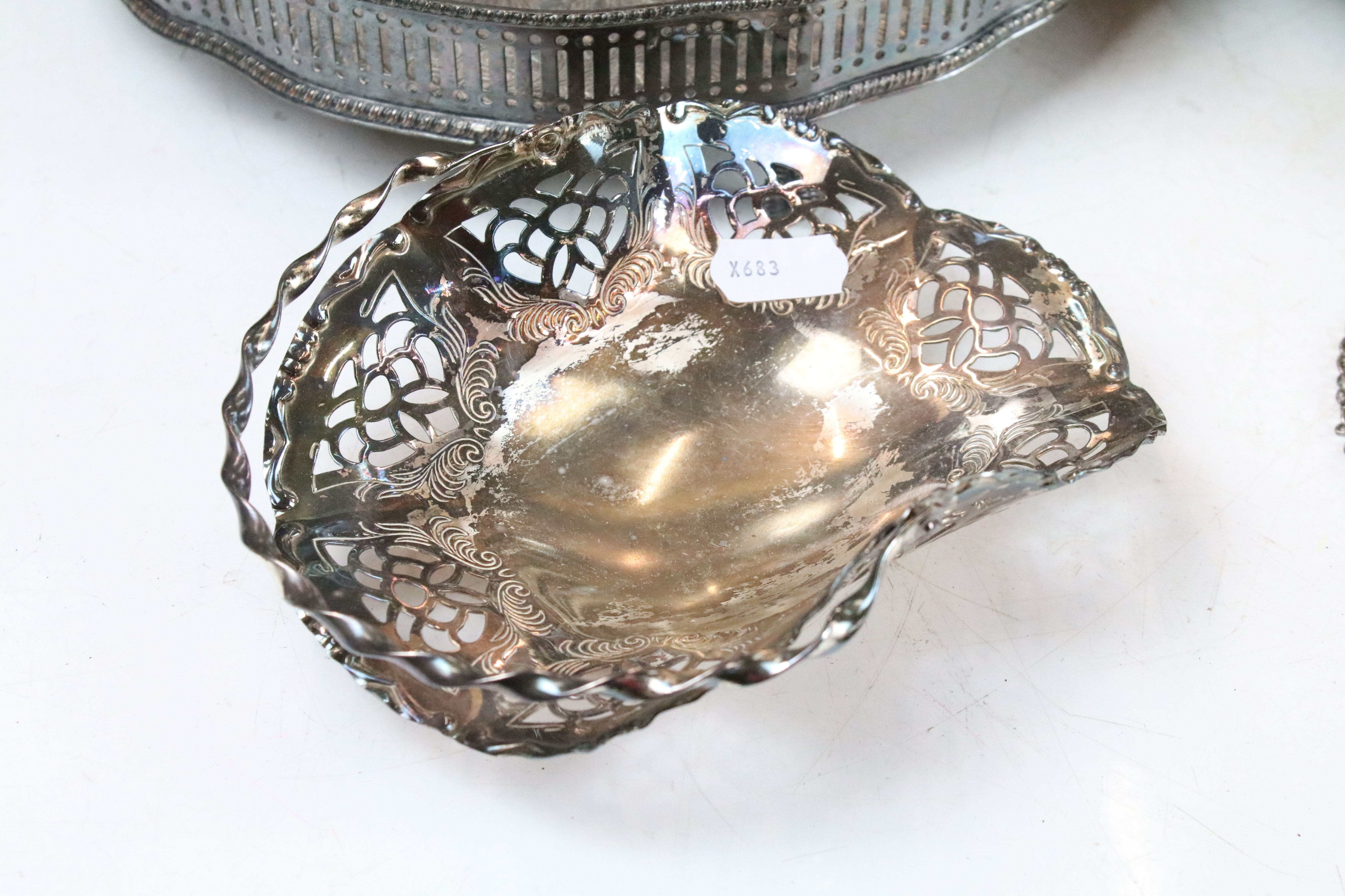 Large early 20th century silver plated serving tray with cast decoration to border (approx 70cm - Image 3 of 6