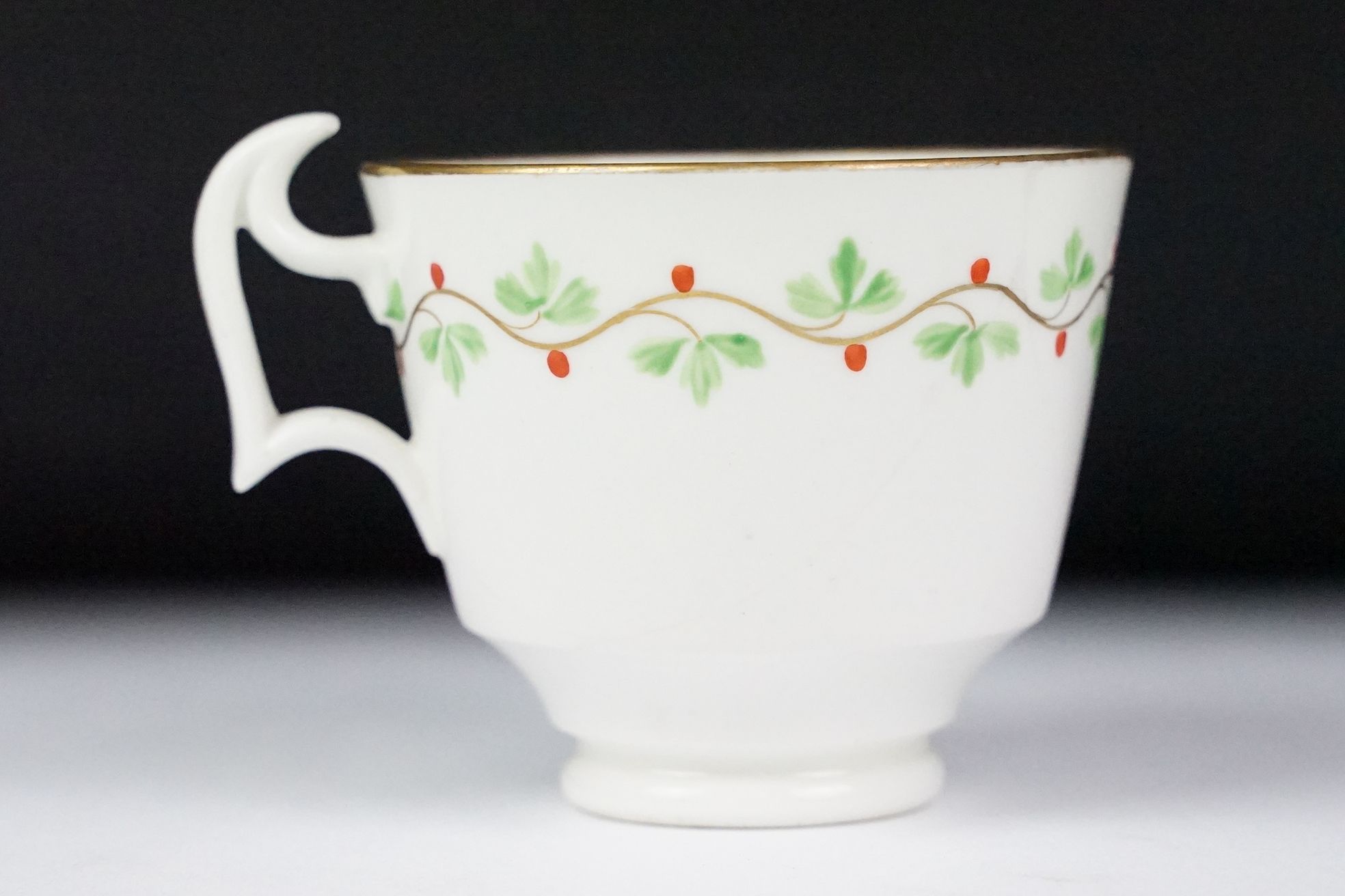 Swansea pottery cup and saucer, hand painted with a floral garland, the saucer, 13.5cm diameter - Image 3 of 7