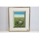 Original gallery framed artist proof signed surrealist scenic print entitled ' Precart Meadow ',