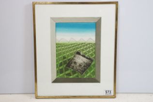 Original gallery framed artist proof signed surrealist scenic print entitled ' Precart Meadow ',