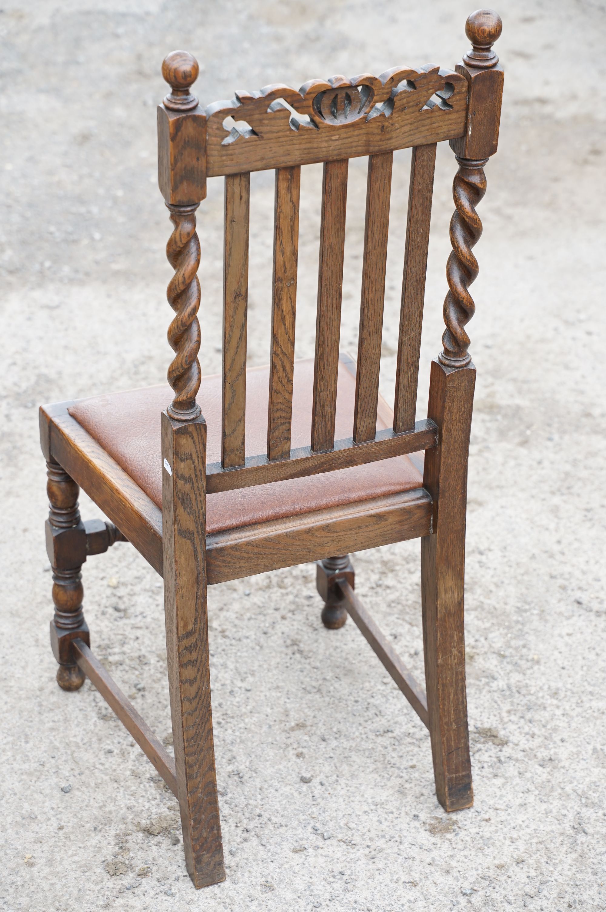 Set of four oak dining chairs with barley twist supports and carved crown details to backs, with - Image 9 of 9