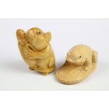 Two carved oriental Netsuke in the form of a Frog and a Mouse.