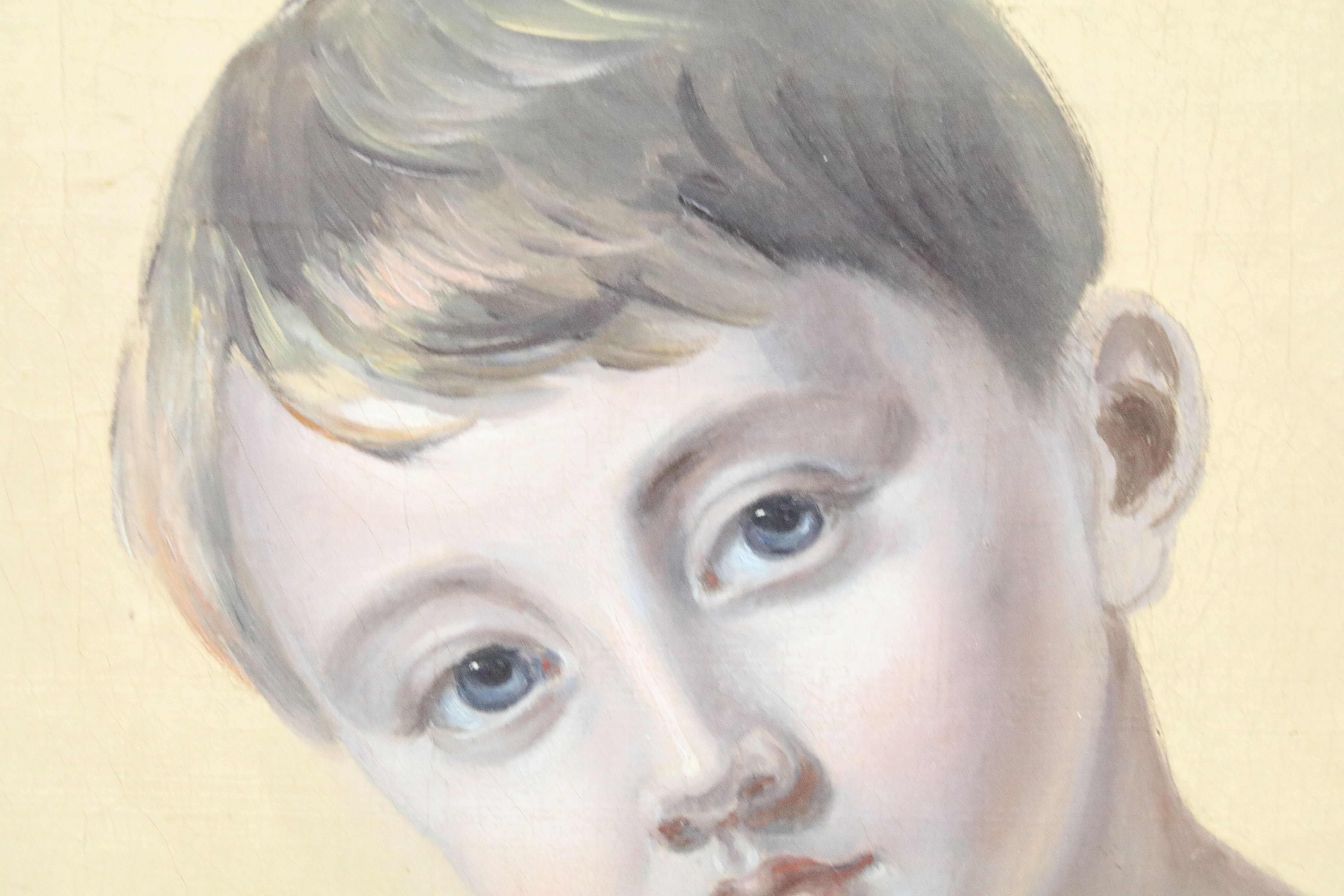 19th century English School, head and shoulders study of a child, pencil and oil on canvas, 58 x - Image 3 of 4