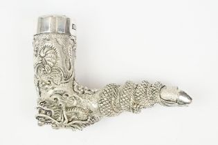 Walking cane handle in the form of a dragon and snake