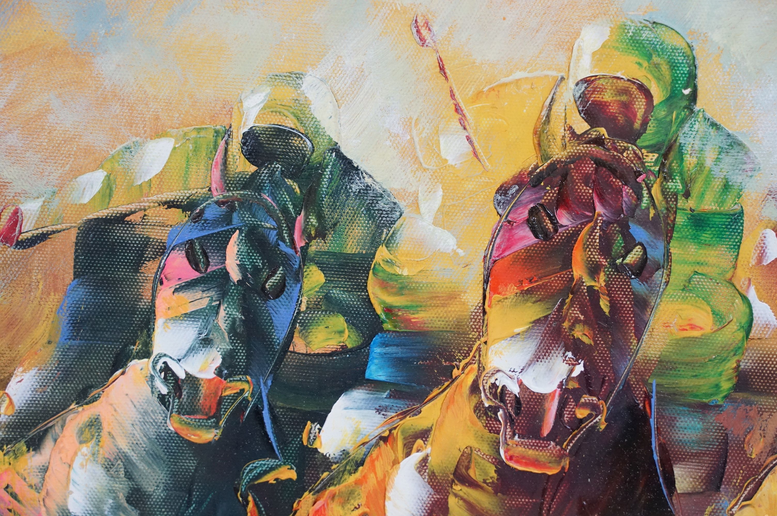 R Sanford, racehorses, oil on board, signed lower right, 42 x 57cm, framed and glazed - Image 3 of 6