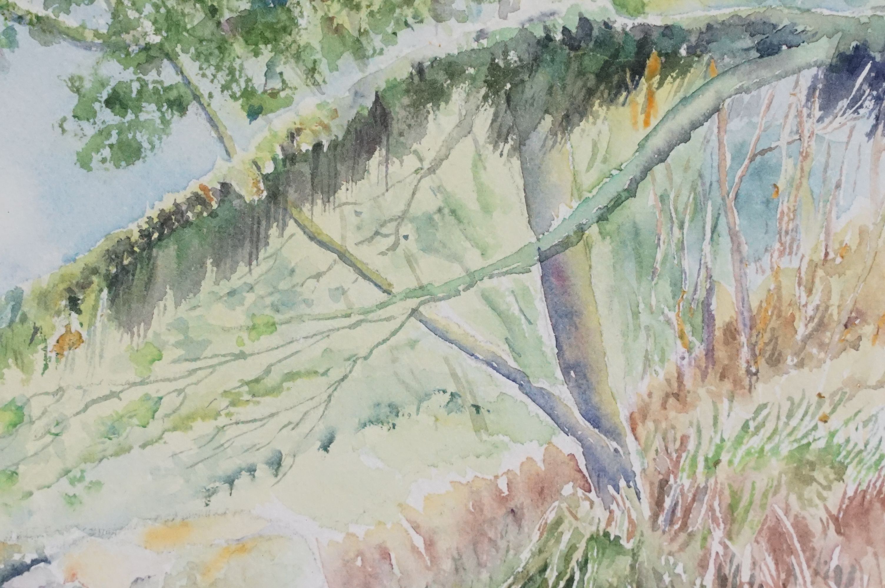 Marion Farrell, landscape scene, watercolour, signed lower right, artist's label verso, A Member - Image 7 of 9