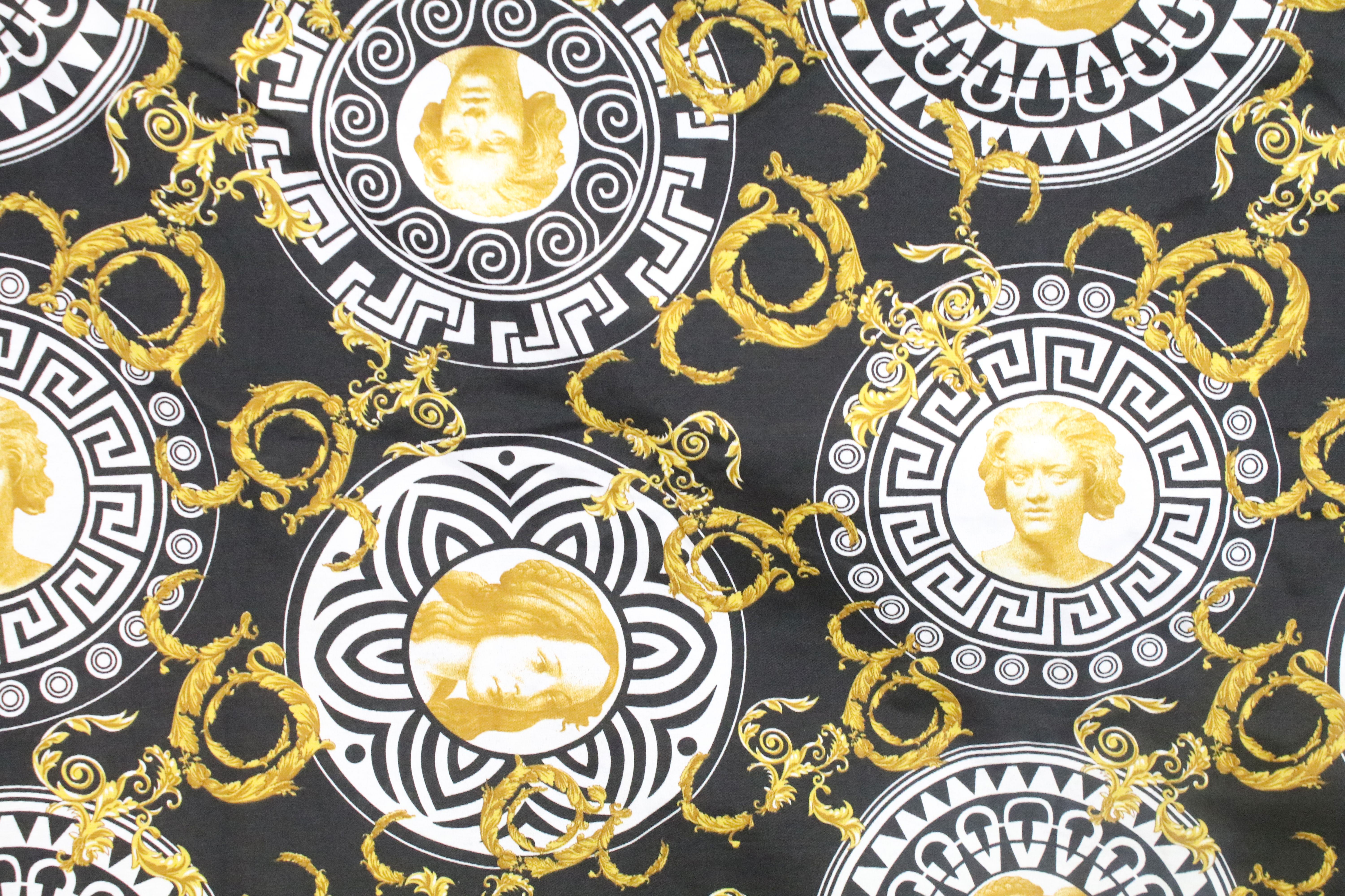 Large piece of black ground Versace style fabric, with repeating spiralling gold acanthus leaves - Image 2 of 5
