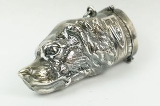 Silver plated dog head vesta case