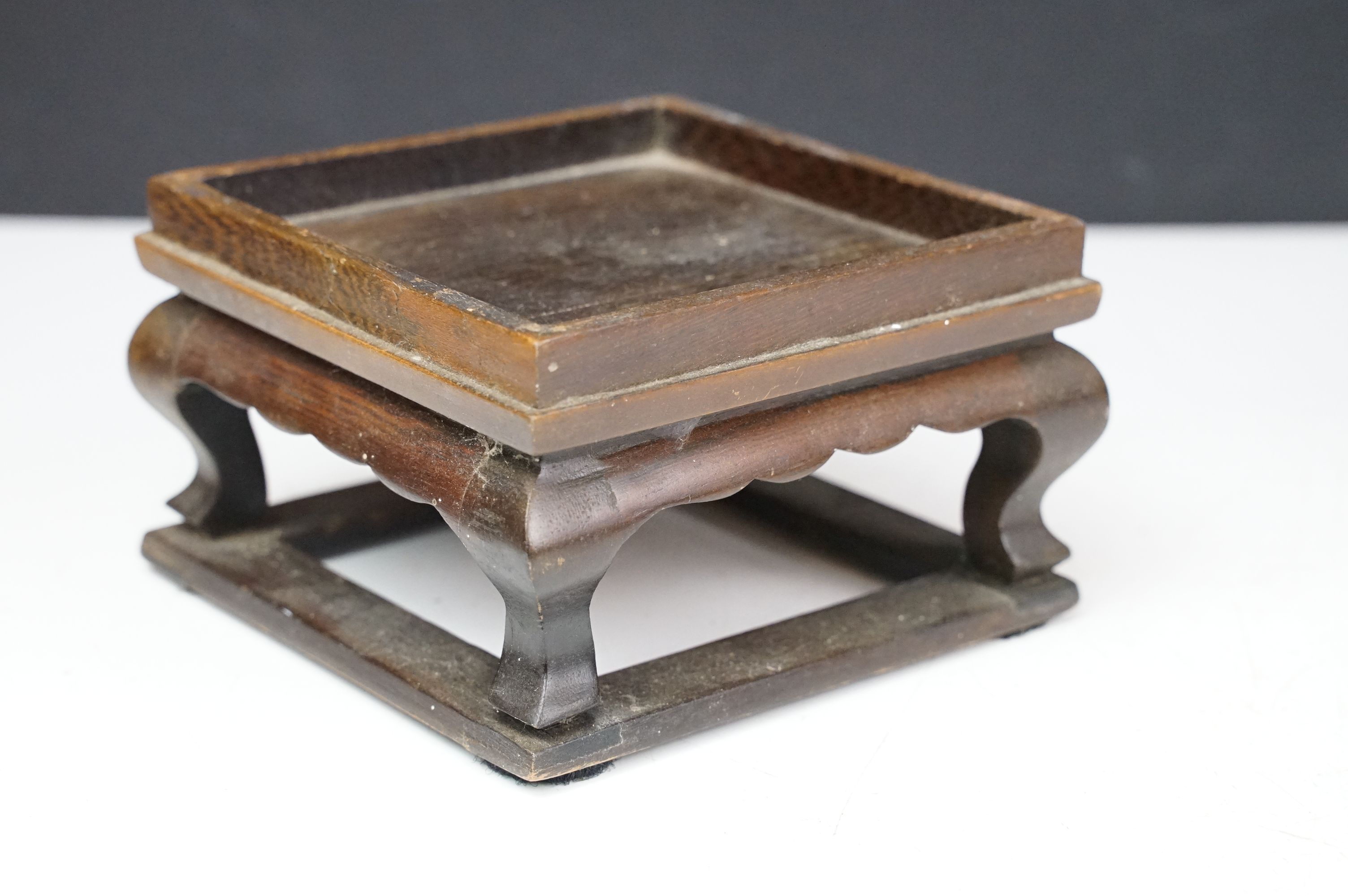 Chinese Wooden Miniature Altar Table, 24cm long together with a Chinese Hardwood Square Stand, - Image 5 of 7