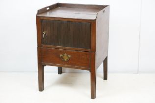 Georgian mahogany pot cupboard with tambour sliding door and pull out drawer, 79cm high x 56cm