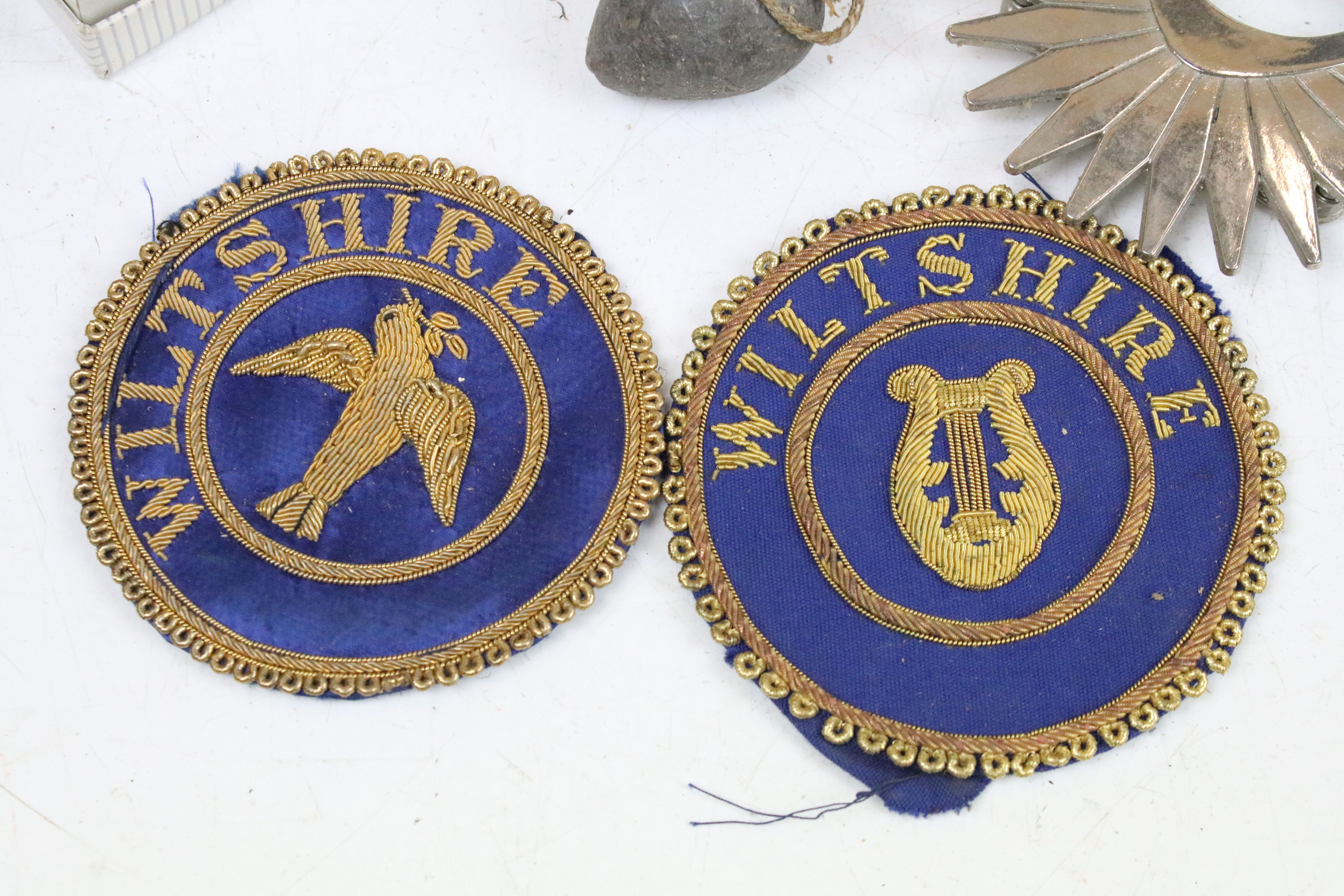 Group of masonic related collectables to include a silver hallmarked medallion, Wiltshire badges, - Image 2 of 9