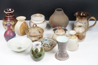 Collection of studio pottery to include vases, jug, pots, etc, featuring Michael Kennedy Ceramics,
