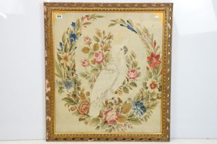 Woolwork picture of a cockatoo, 75 x 67cm, gilt framed