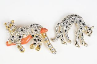 Two Large Enamel and Crystal Brooches in the form of Leopards, largest 8cm long marked LP