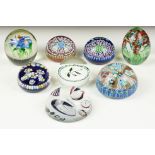 Collection of eight paperweights, including: three Perthshire Paperweights, Crieff, Scotland, each