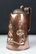 Art Nouveau / Arts & Crafts Joseph Sankey & Sons Copper Lidded Hot Water Jug with embossed