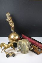 Group of mixed collectables to include a bronze figure of a cherub atop an orb (approx 41cm high),