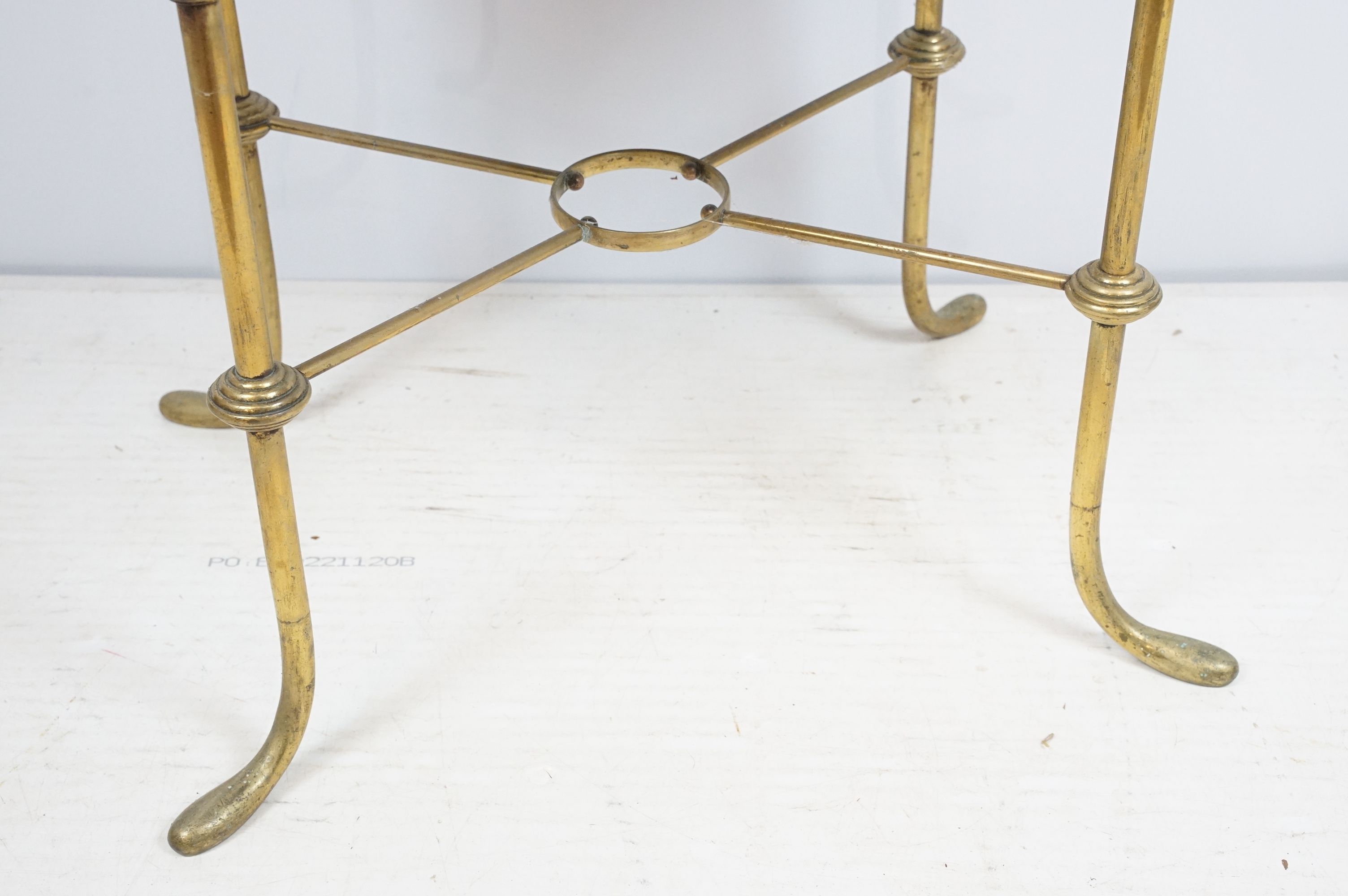Mahogany two tier table with brass supports and x-stretcher, 80cm high x 45cm wide x 36cm deep - Image 4 of 6