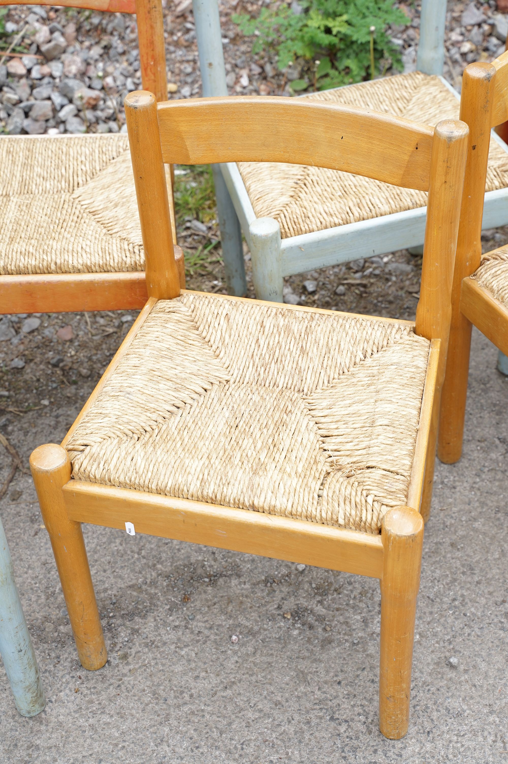 Set of nine Vico Magistretti Carimate wooden chairs with rush seats and curved backs, - Image 4 of 8