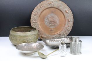 Group of mixed metalware to include Eastern / Oriental examples, featuring a hammered brass bowl (