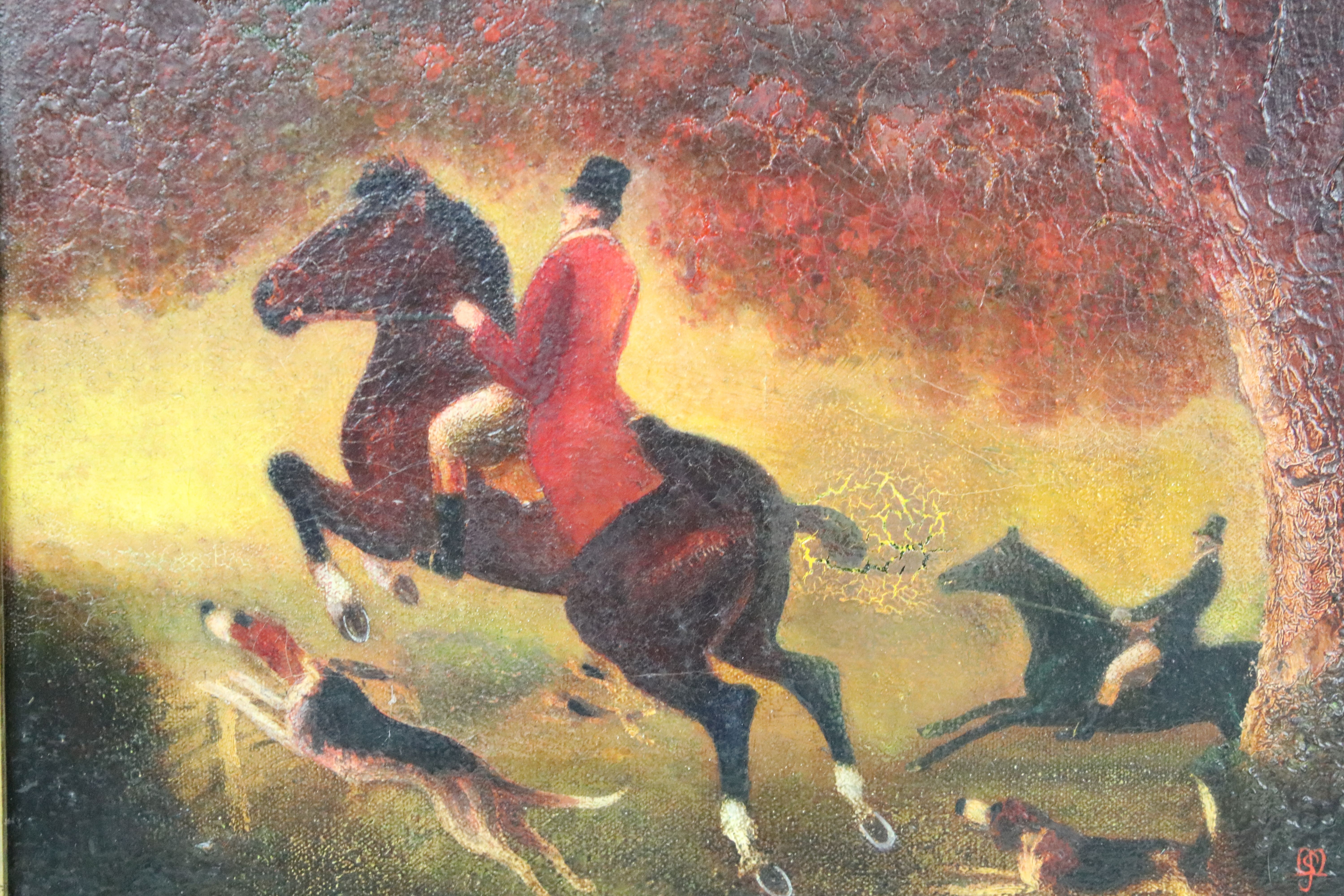 English School, riders and hounds in the hunt, oil on canvas, monogrammed lower right, 26.5 x - Image 2 of 4