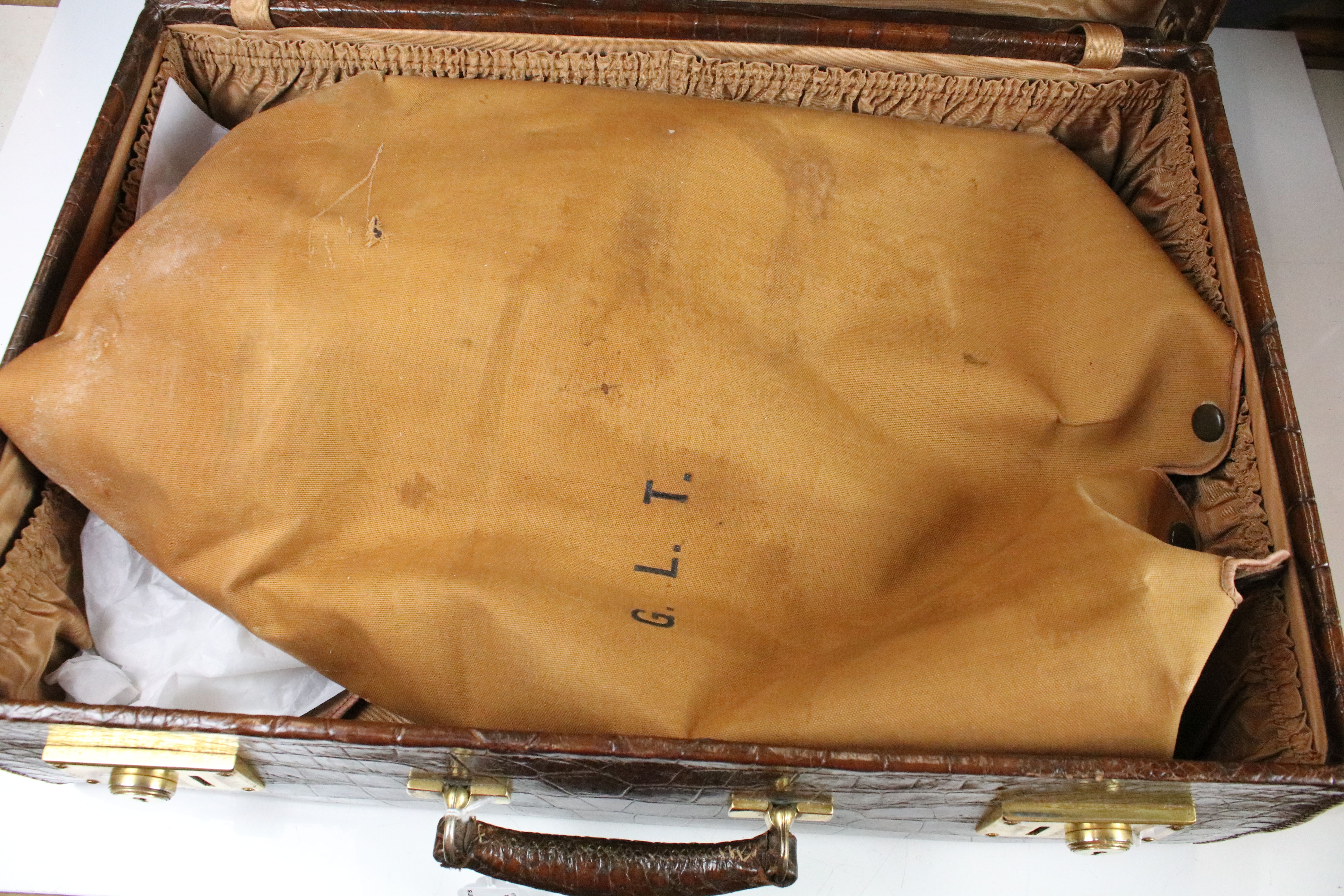 Vintage Luggage - A crocodile leather suitcase with gilt initials (approx 55cm wide), together - Image 4 of 4