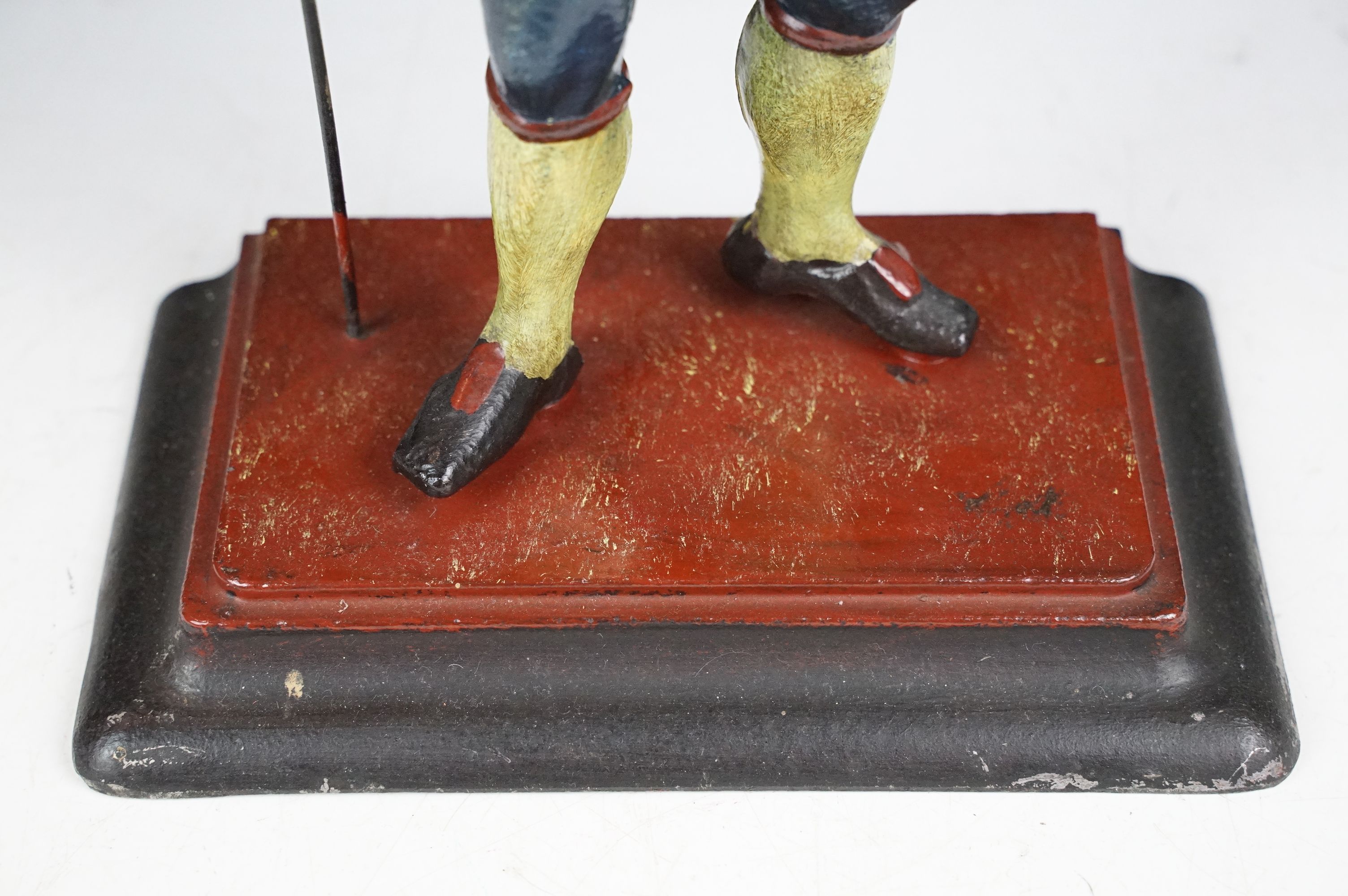 Dutch painted cast metal novelty clock in the form of a clock peddler, approx 38cm high - Image 8 of 10