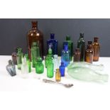 Collection of vintage / antique glass bottles to include 'Not To Be Taken' poison bottles, featuring