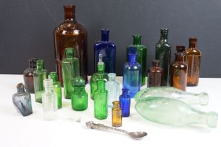 Collection of vintage / antique glass bottles to include 'Not To Be Taken' poison bottles, featuring