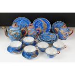Japanese Kutani porcelain tea set for six with enamelled dragon decoration