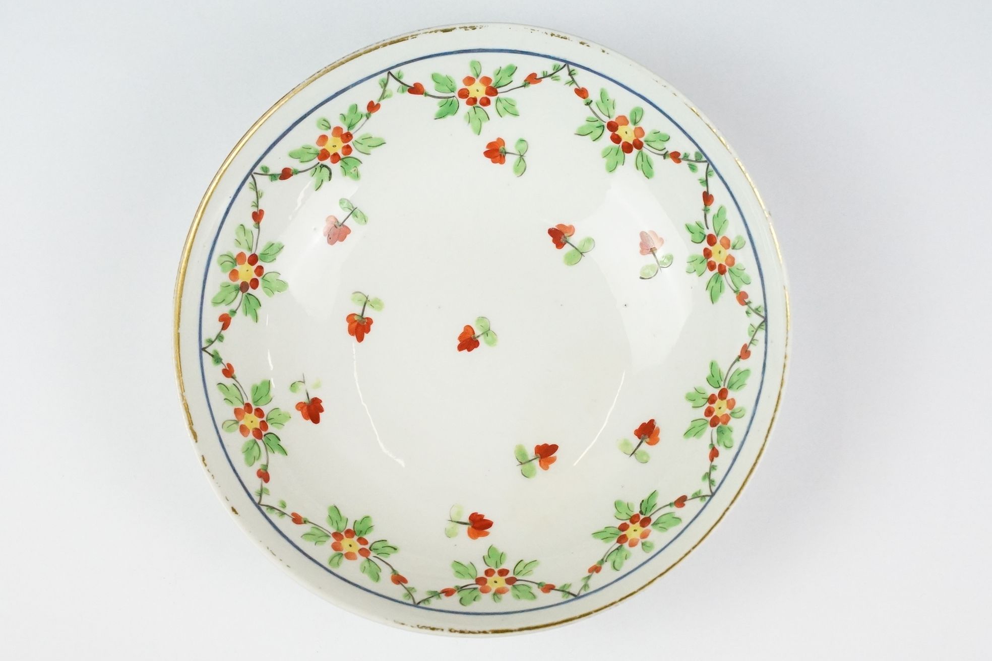Swansea pottery cup and saucer, hand painted with a floral garland, the saucer, 13.5cm diameter - Image 6 of 7