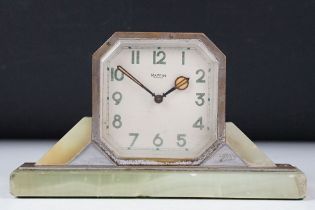 Art Deco Chrome and Onyx Desk Clock by Mappin, 17cm long