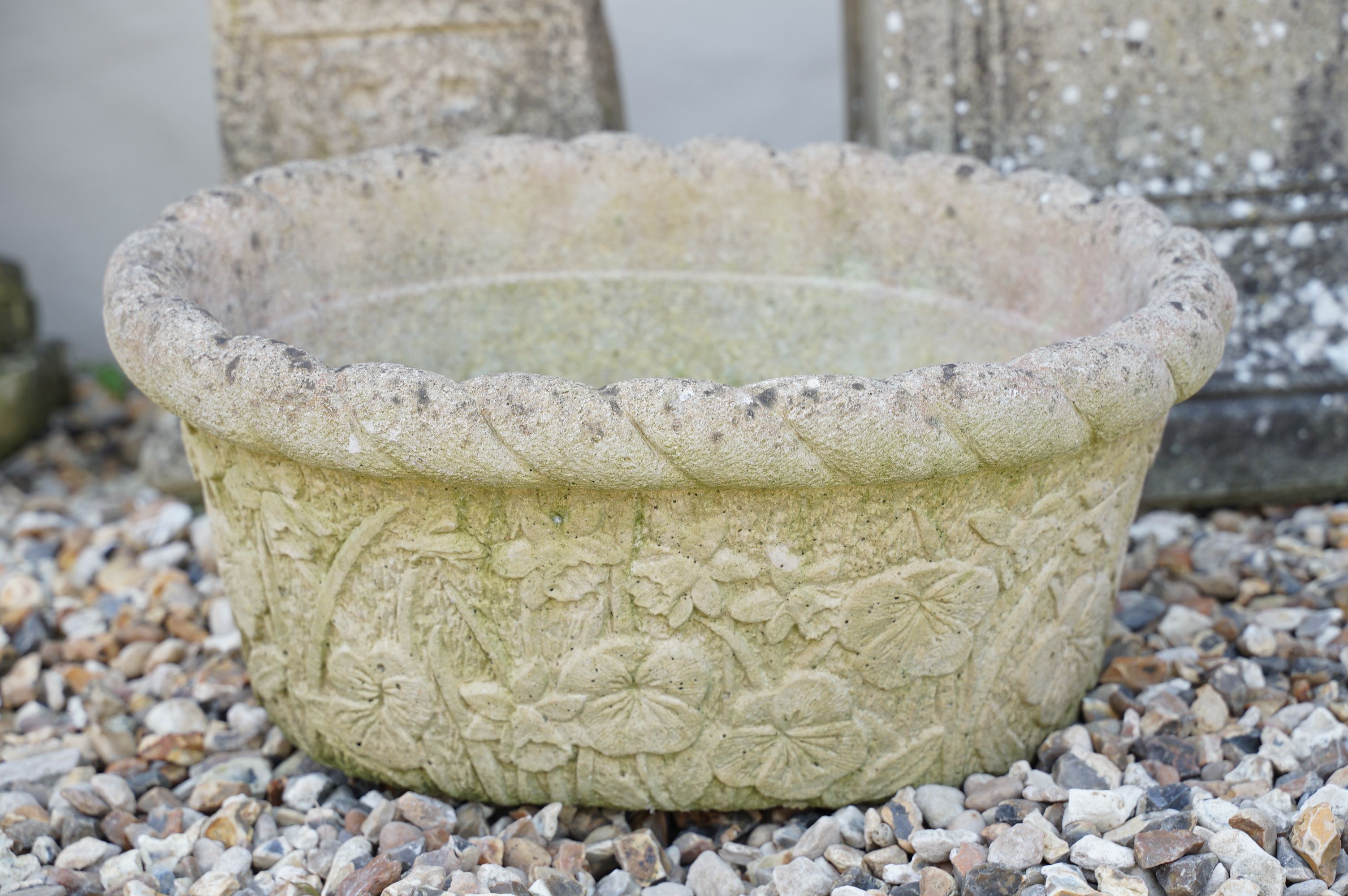 Reconstituted stone bird bath of square form, raised on a column support, measures approx 71cm high, - Image 2 of 7