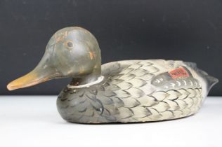 Painted wooden decoy duck, approx 37cm long