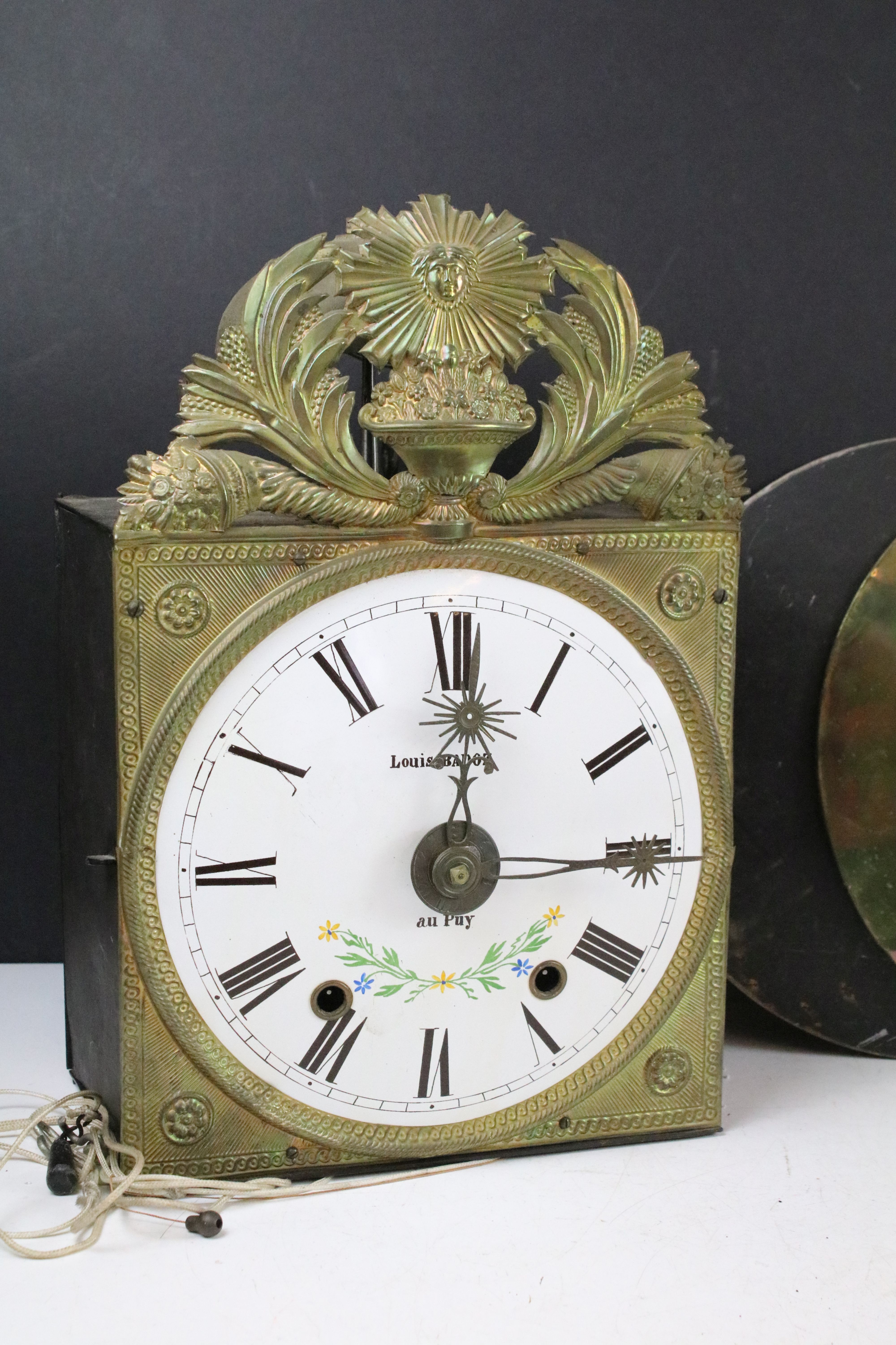 19th century French comtoise wall clock, the white enamel dial signed Louis Badoz, with pendulum & - Image 3 of 7