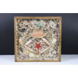 Vintage pine framed shore crab with all over decoration shell work, 36 x 37cm