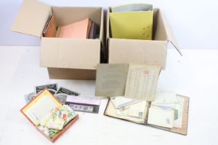 Collection of stamps, postcards & ephemera to include a folder of Victorian letters, world stamps,