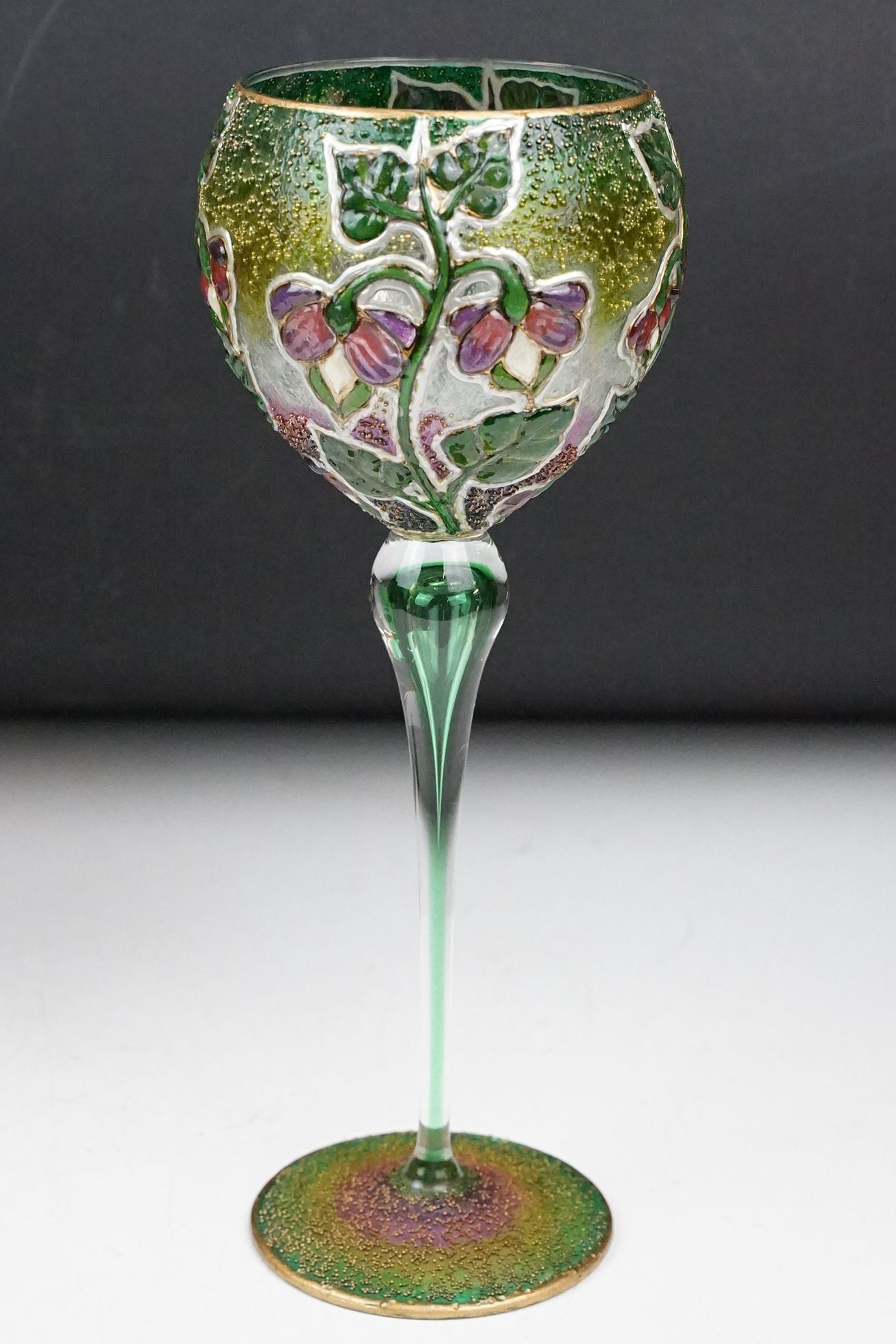 Set of three Violeta Markovic Art Nouveau style tall wine glasses, with tube lined and enamelled - Image 2 of 16