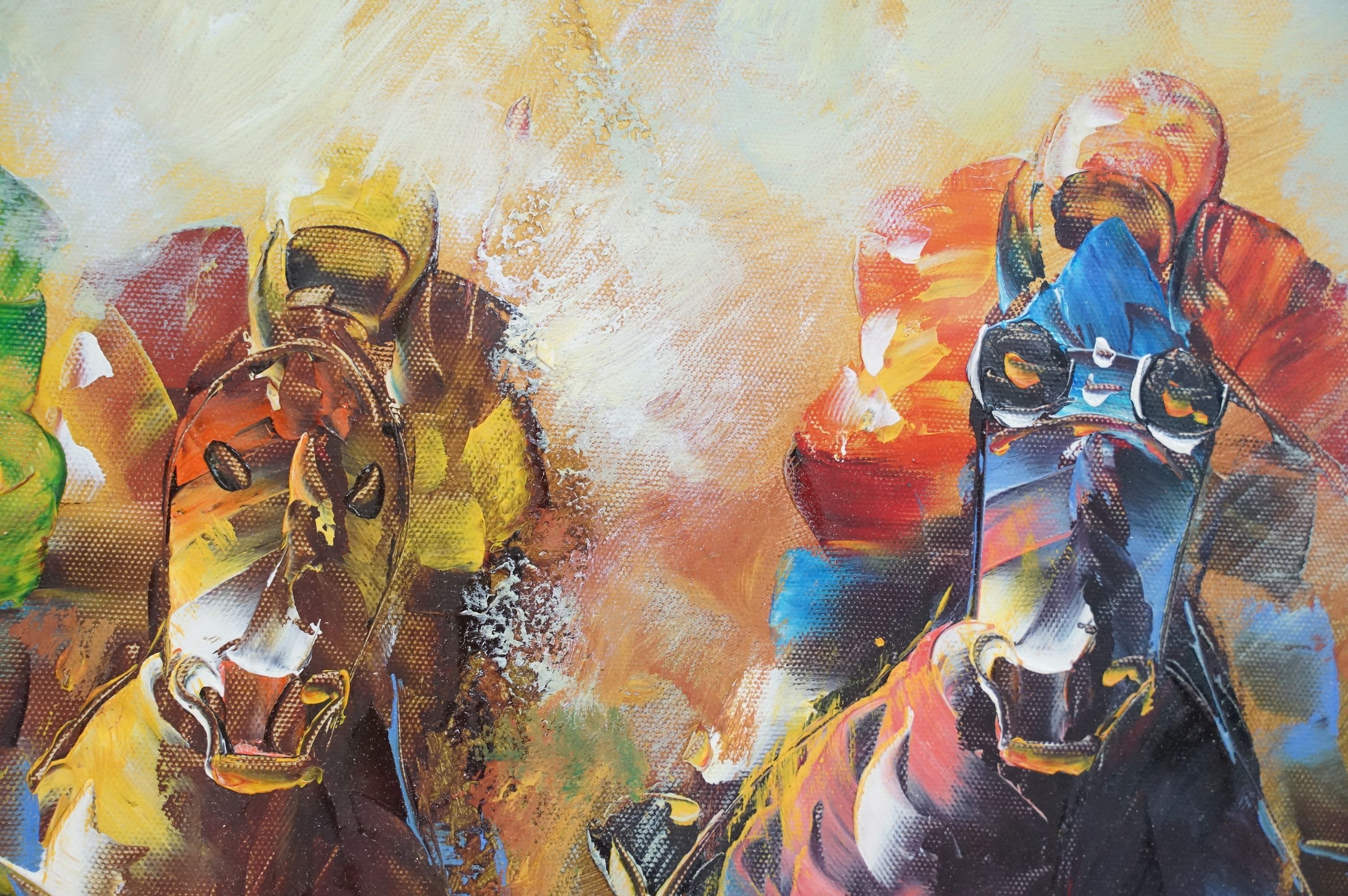 R Sanford, racehorses, oil on board, signed lower right, 42 x 57cm, framed and glazed - Image 4 of 6