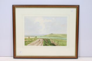 Stuart James, The Ridgeway Path, Looking Over Barbury Castle, Marlborough Downs, watercolour, signed