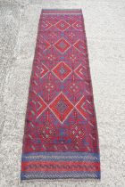 Meshwani red & blue ground runner rug, approx 245cm x 61cm