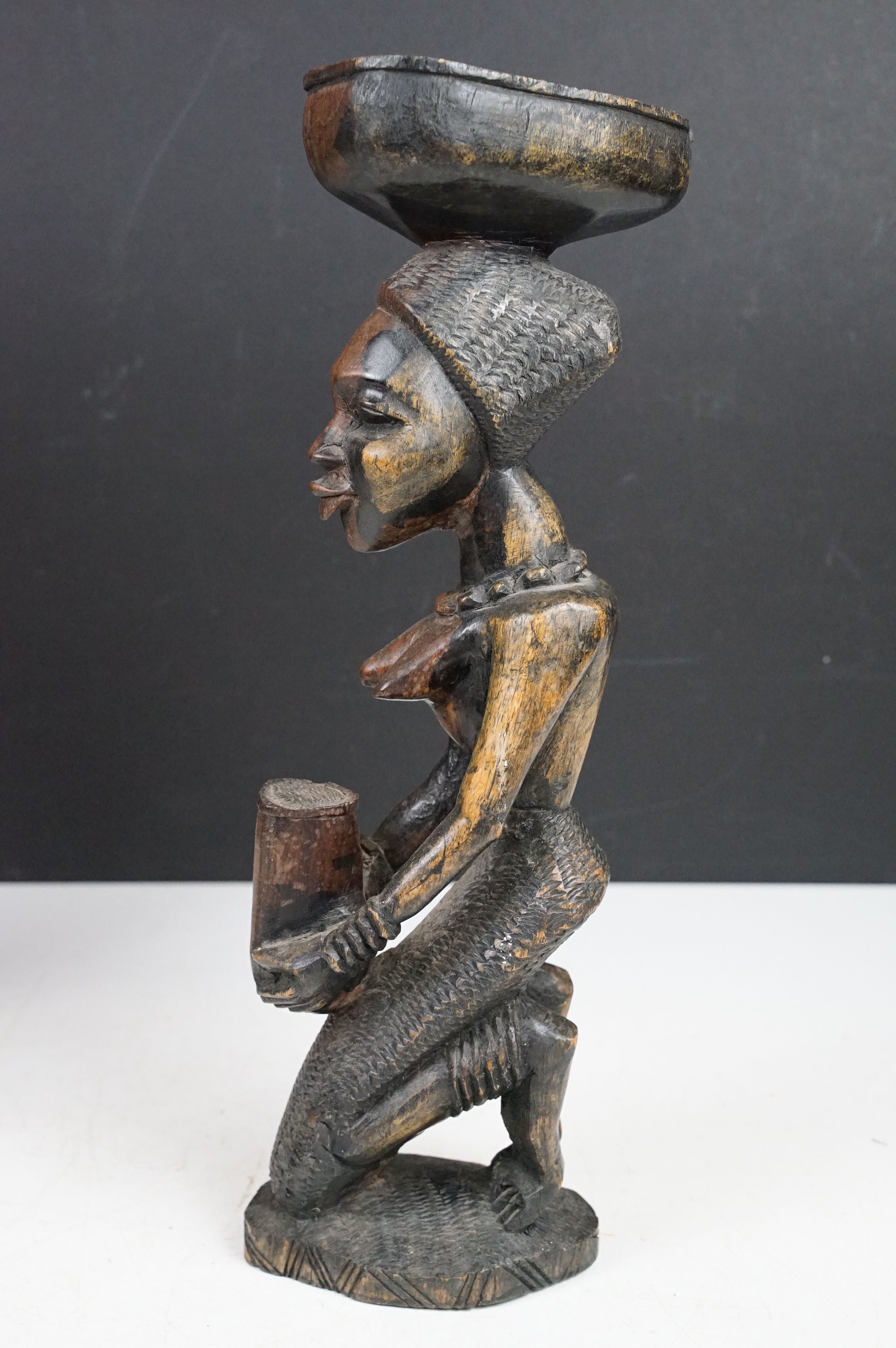 Pair of African carved hardwood stylised figures, tallest approx 34cm - Image 9 of 12