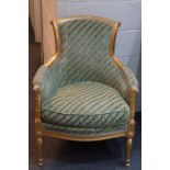 Gilt framed armchair with floral motifs & upholstered seat cushion, raised upon four legs, approx