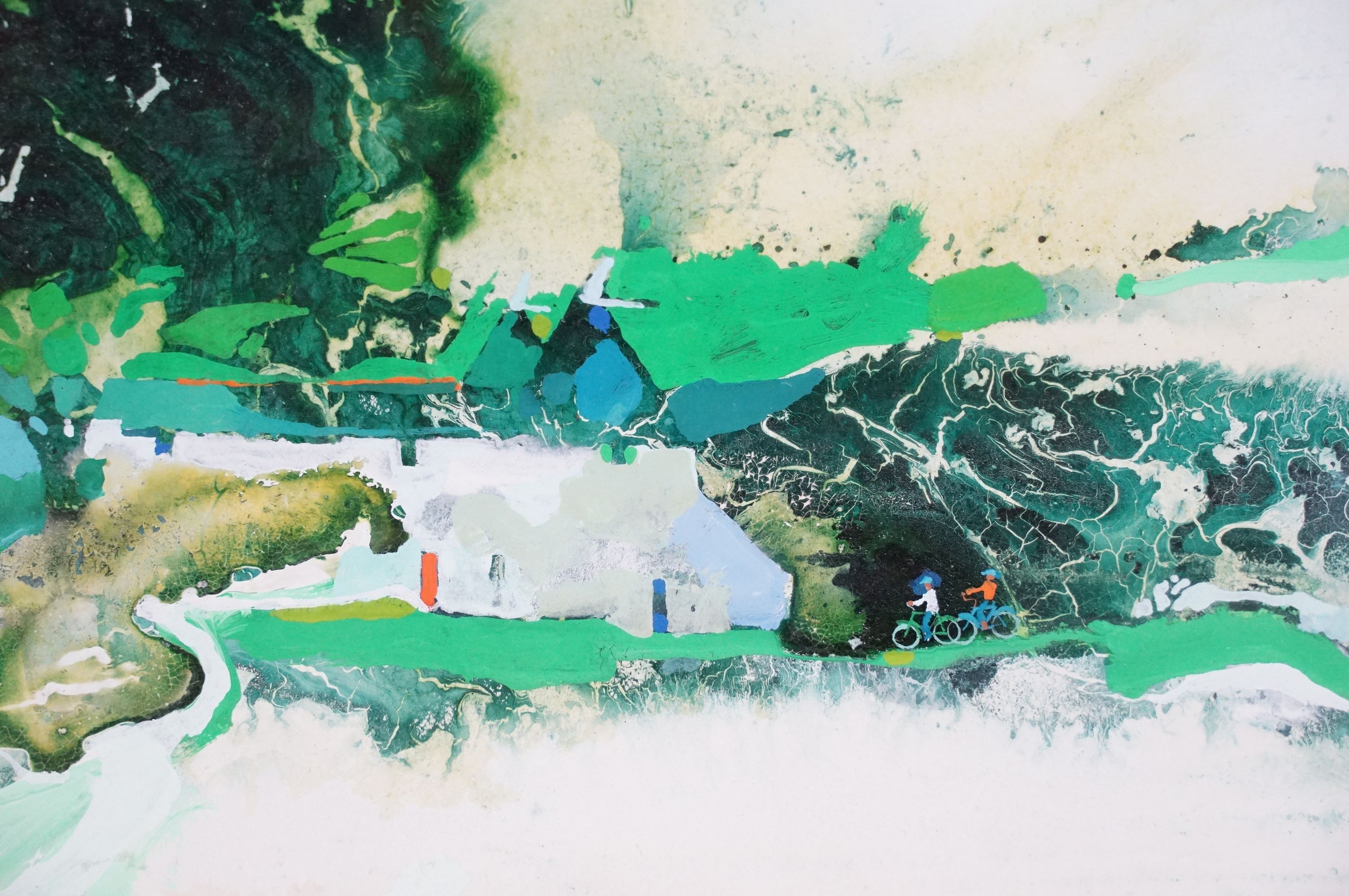 Martin John Aynscomb-Harris (1937-2016), abstract landscape with cottages, mixed media, signed lower - Image 4 of 8